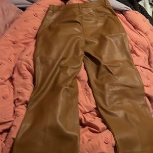 brown PU leather pants